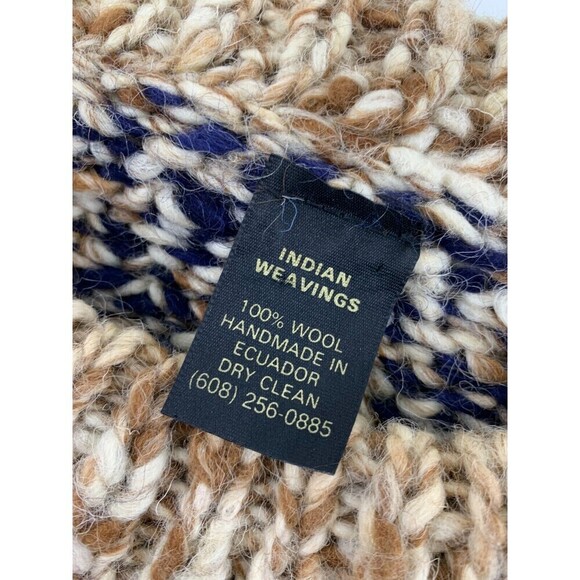 Indian Weavings Wool Sweater Brown Navy Chunky Knit Pullover Ecuador Oversized - Picture 11 of 13